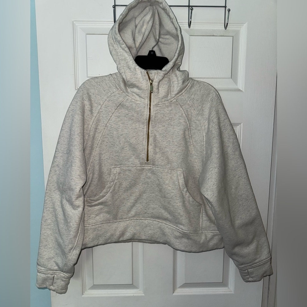 Women’s Unbranded Light Gray Relaxed Fit Half Zip Hooded Sweatshirt | Size XL
